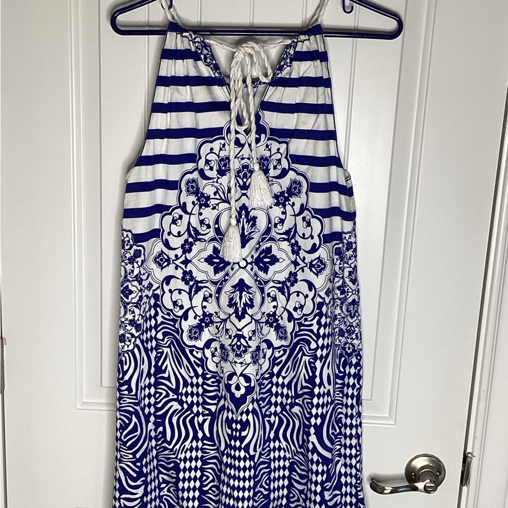 Max Studio Blue and White Halter Dress. Sz. Med Boho, Summertime, Resortwear - Picture 4 of 9